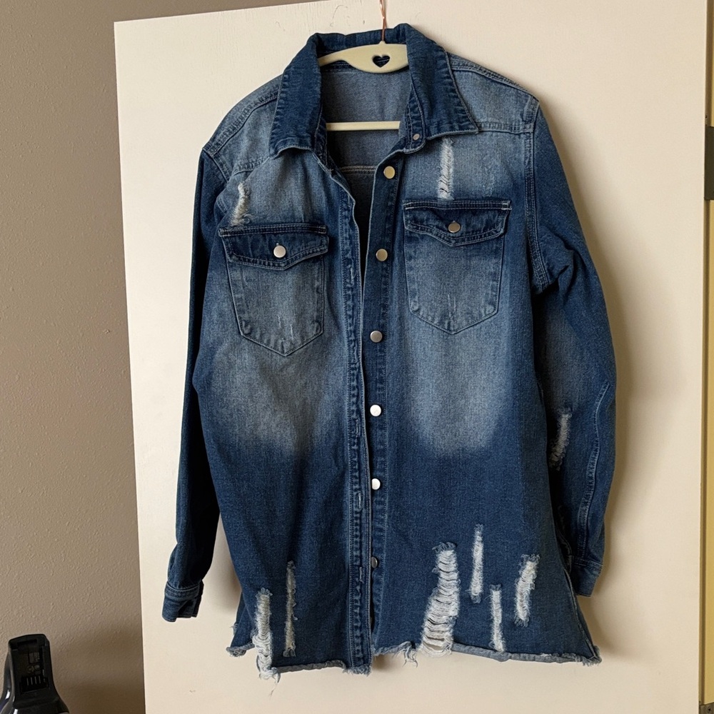 Distressed Dark Wash Denim Jacket